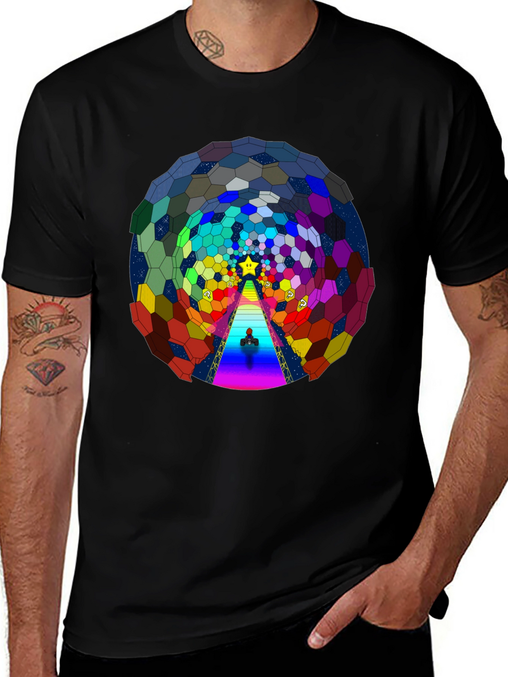 Psychedelic Hexagon Tunnel Black T-Shirt