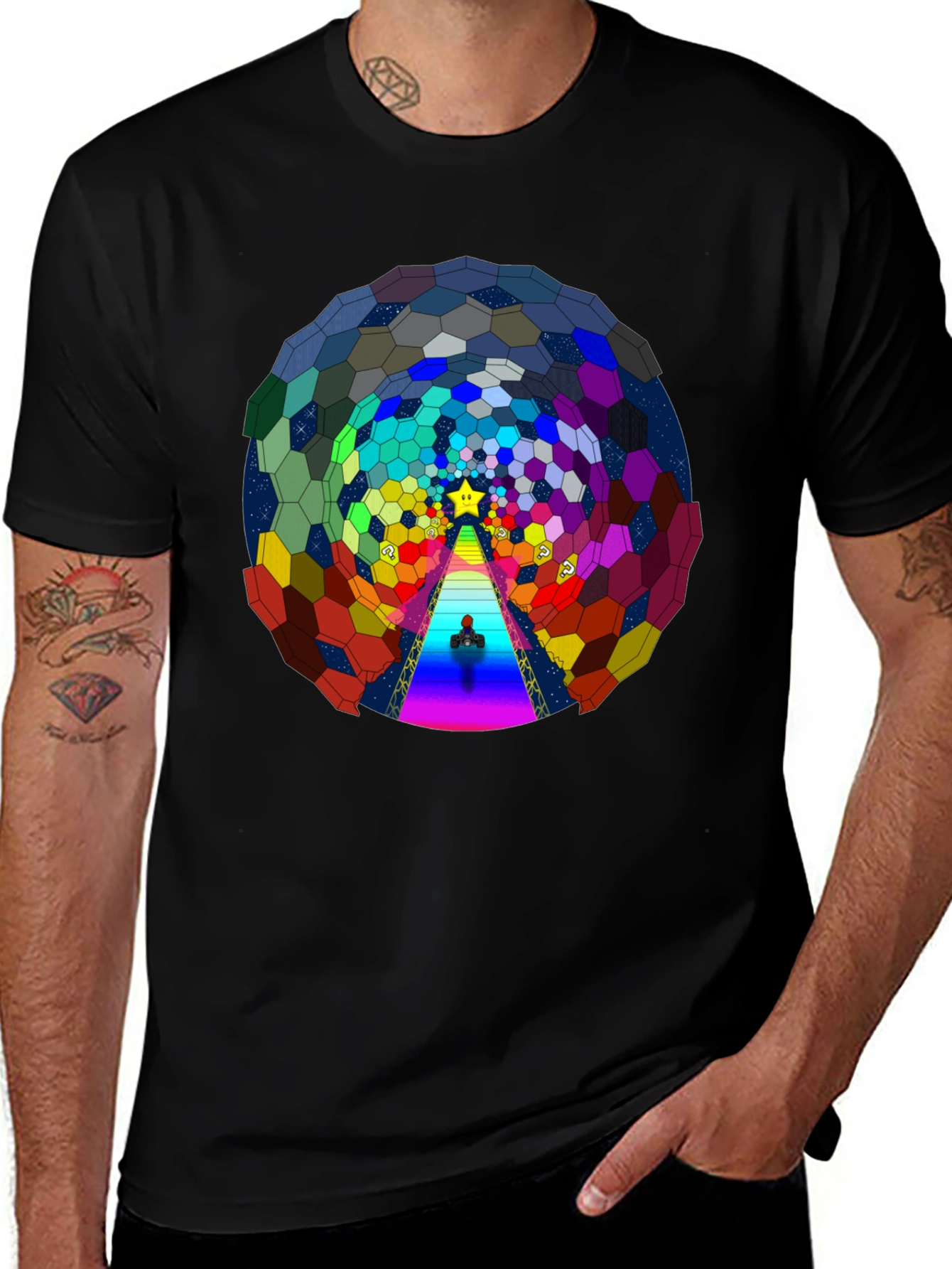 Psychedelic Hexagon Tunnel Black T-Shirt
