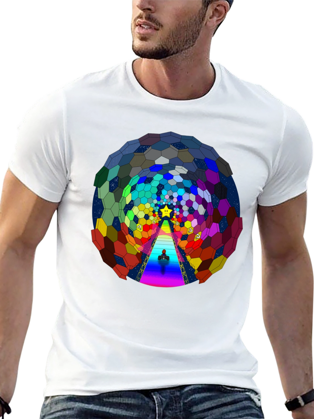 Psychedelic Hexagon Tunnel Black T-Shirt