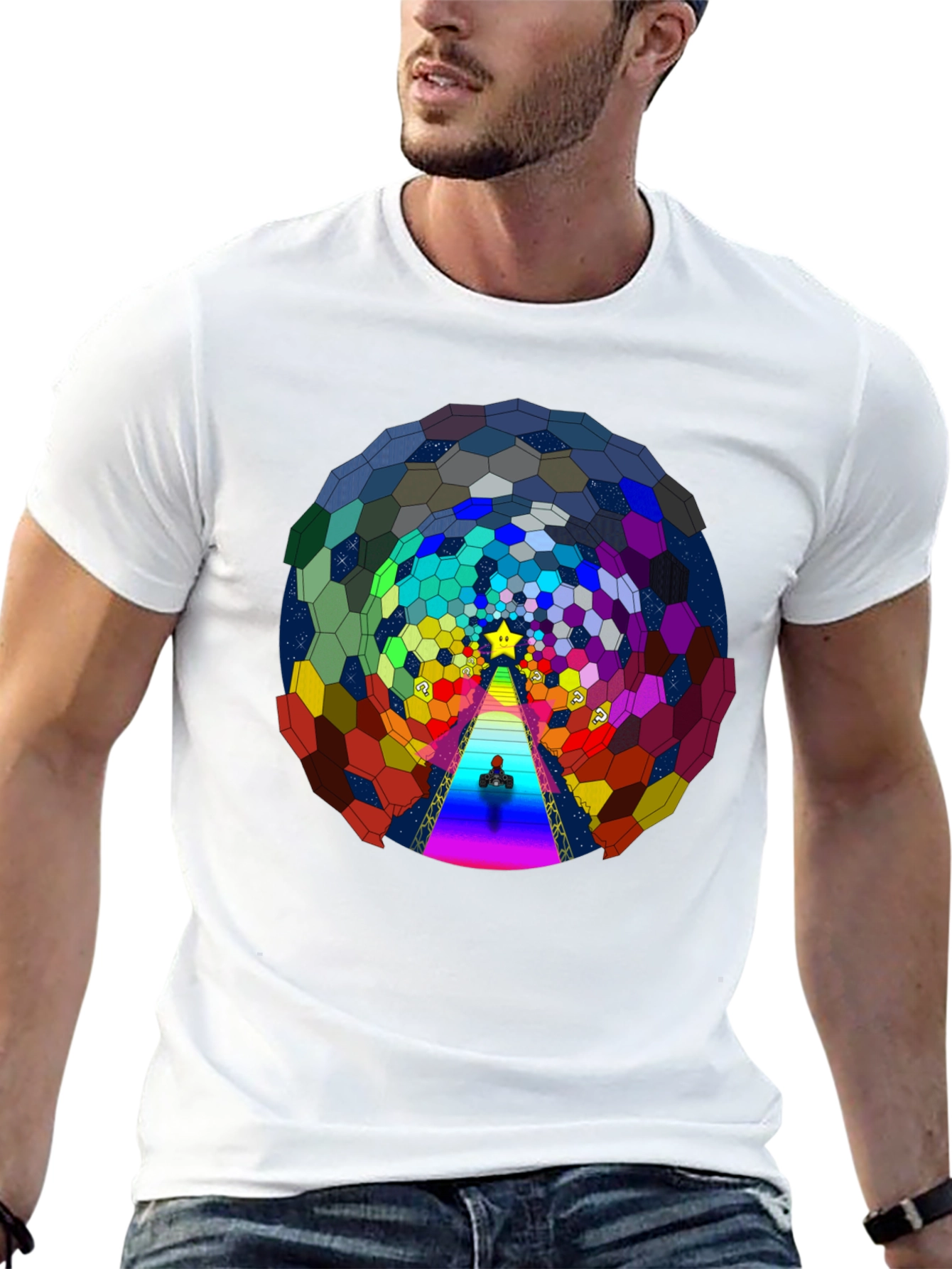 Psychedelic Hexagon Tunnel Black T-Shirt