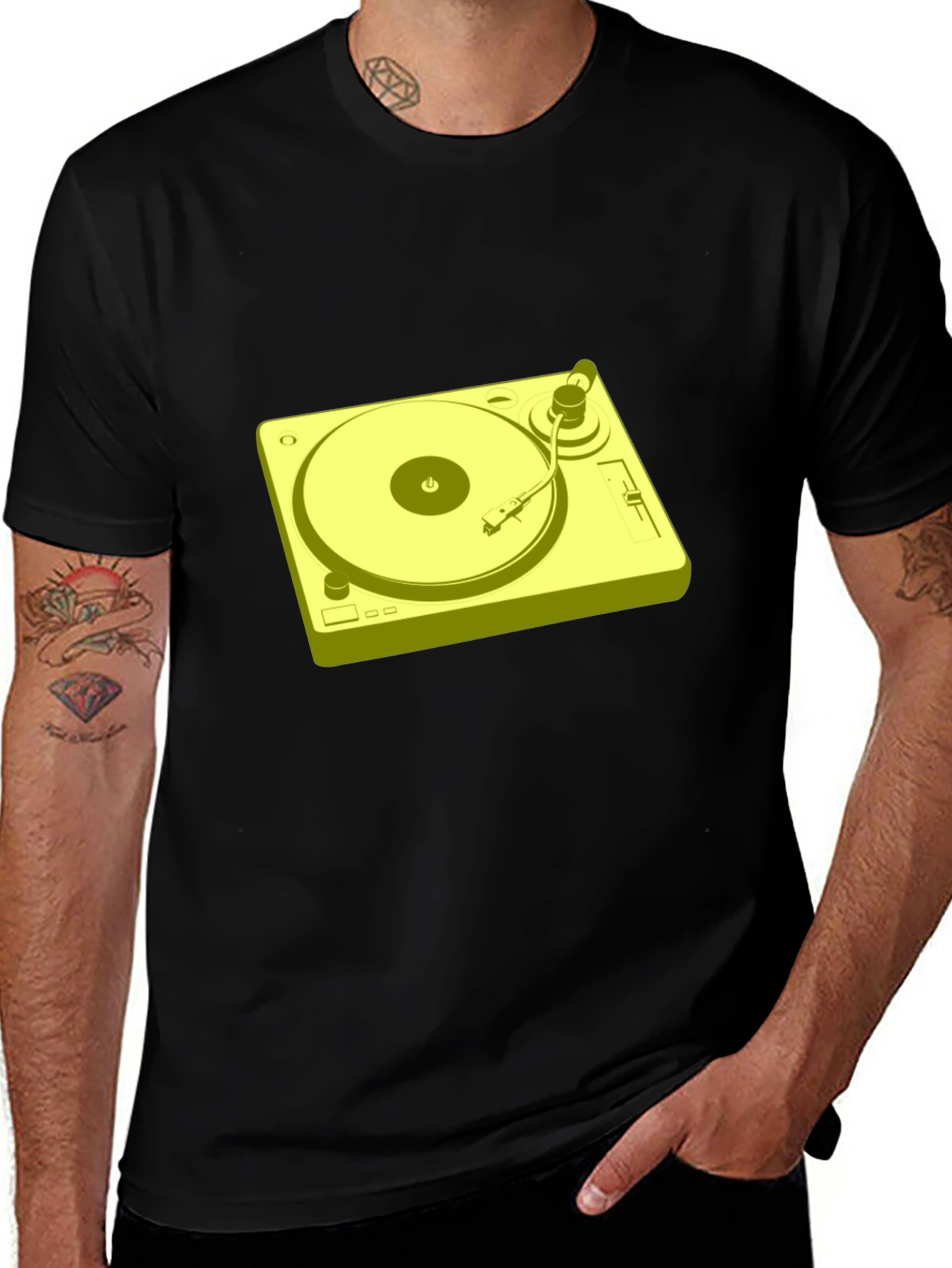 Retro Turntable Graphic T-Shirt - Black