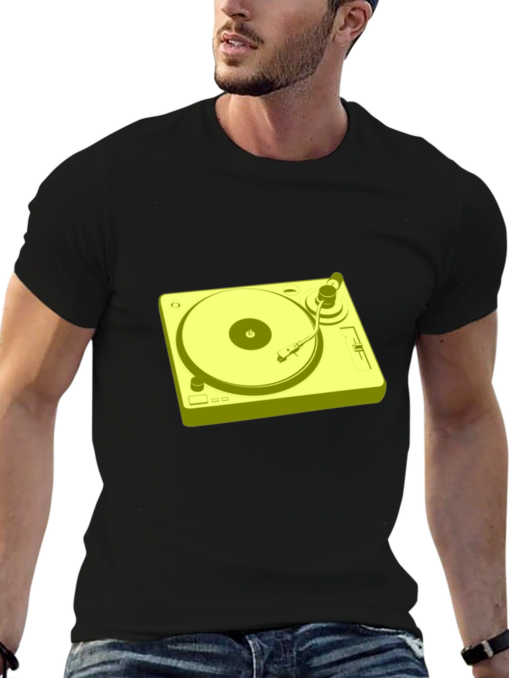 Retro Turntable Graphic T-Shirt - Black