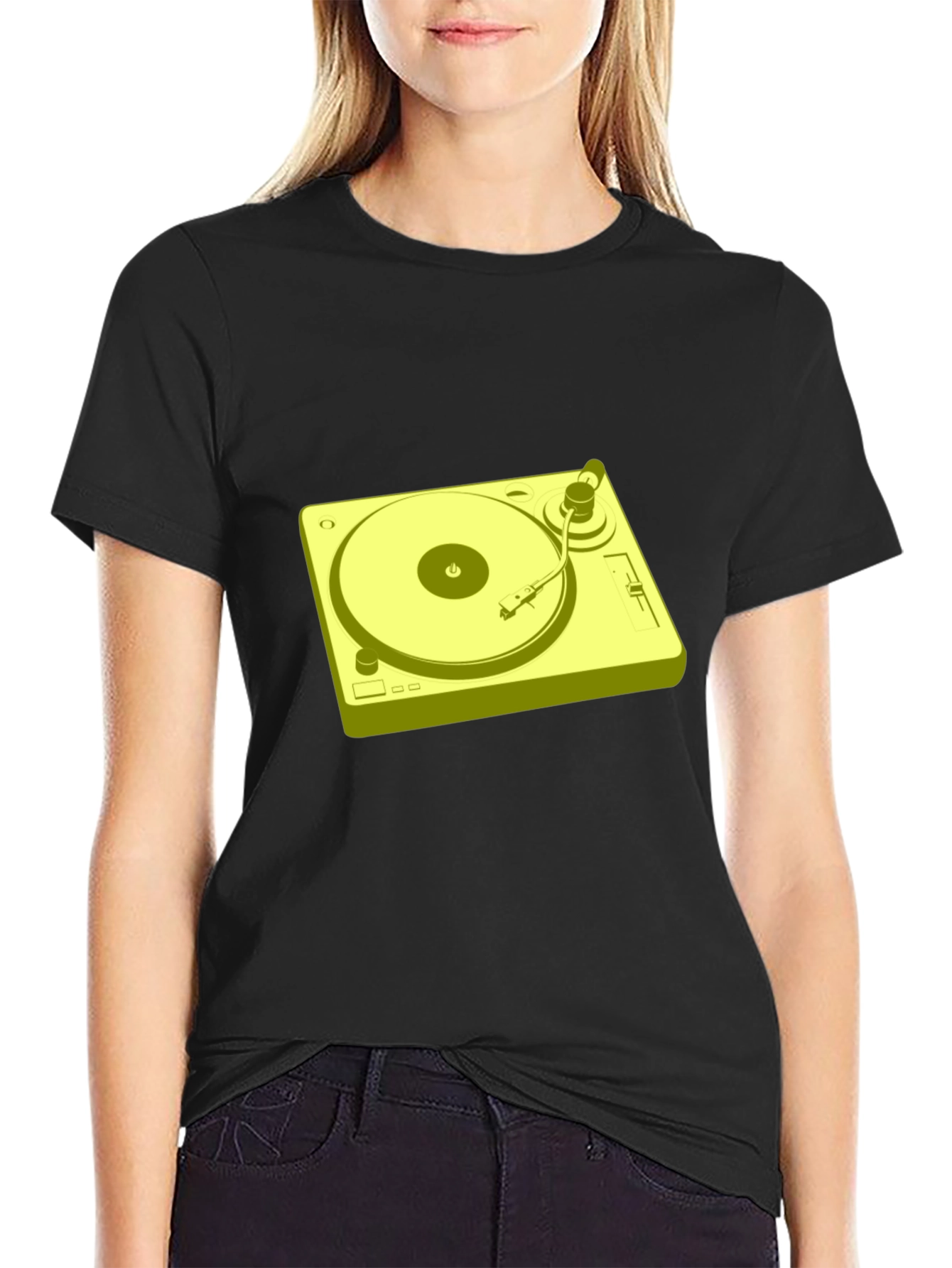 Retro Turntable Graphic T-Shirt - Black