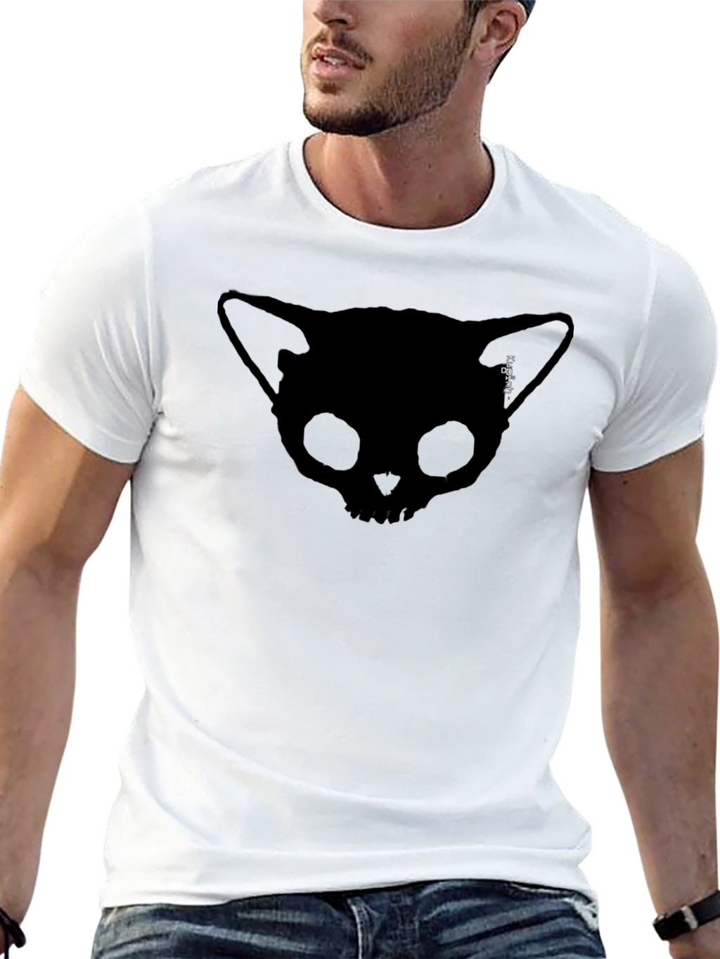 Skull Cat T-Shirt: Unique Design Soft Cotton Mens Fit