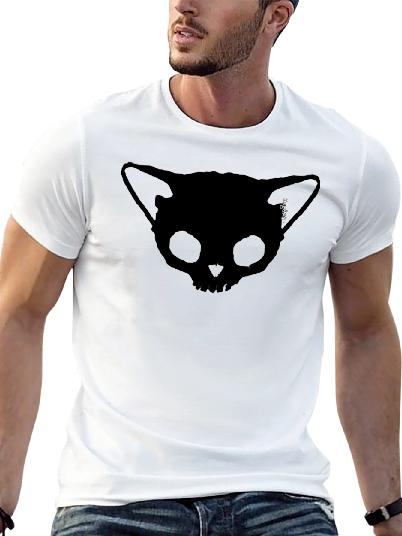 Skull Cat T-Shirt: Unique Design Soft Cotton Mens Fit