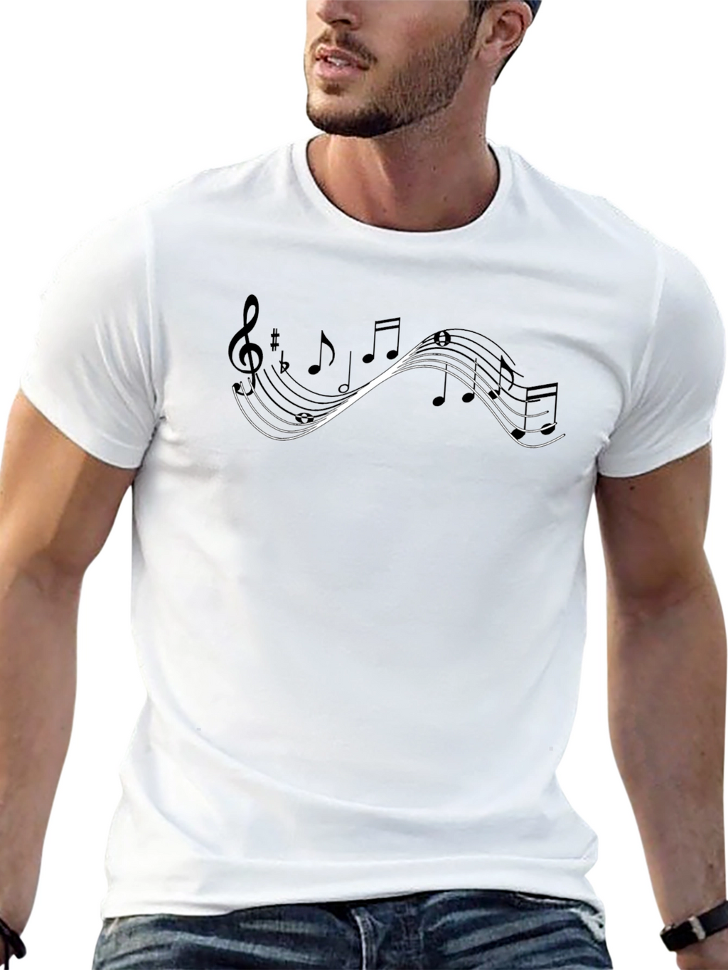 Musical Note Graphic Tee - Black Cotton Casual