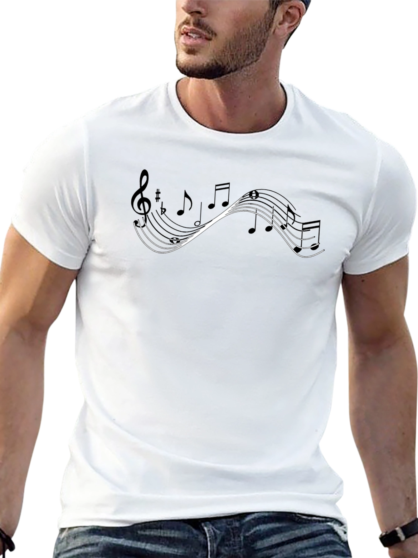 Musical Note Graphic Tee - Black Cotton Casual
