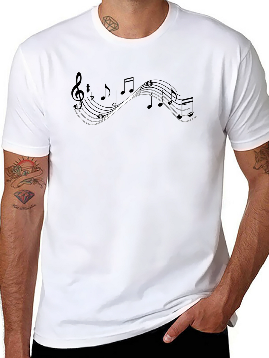Musical Note Graphic Tee - Black Cotton Casual
