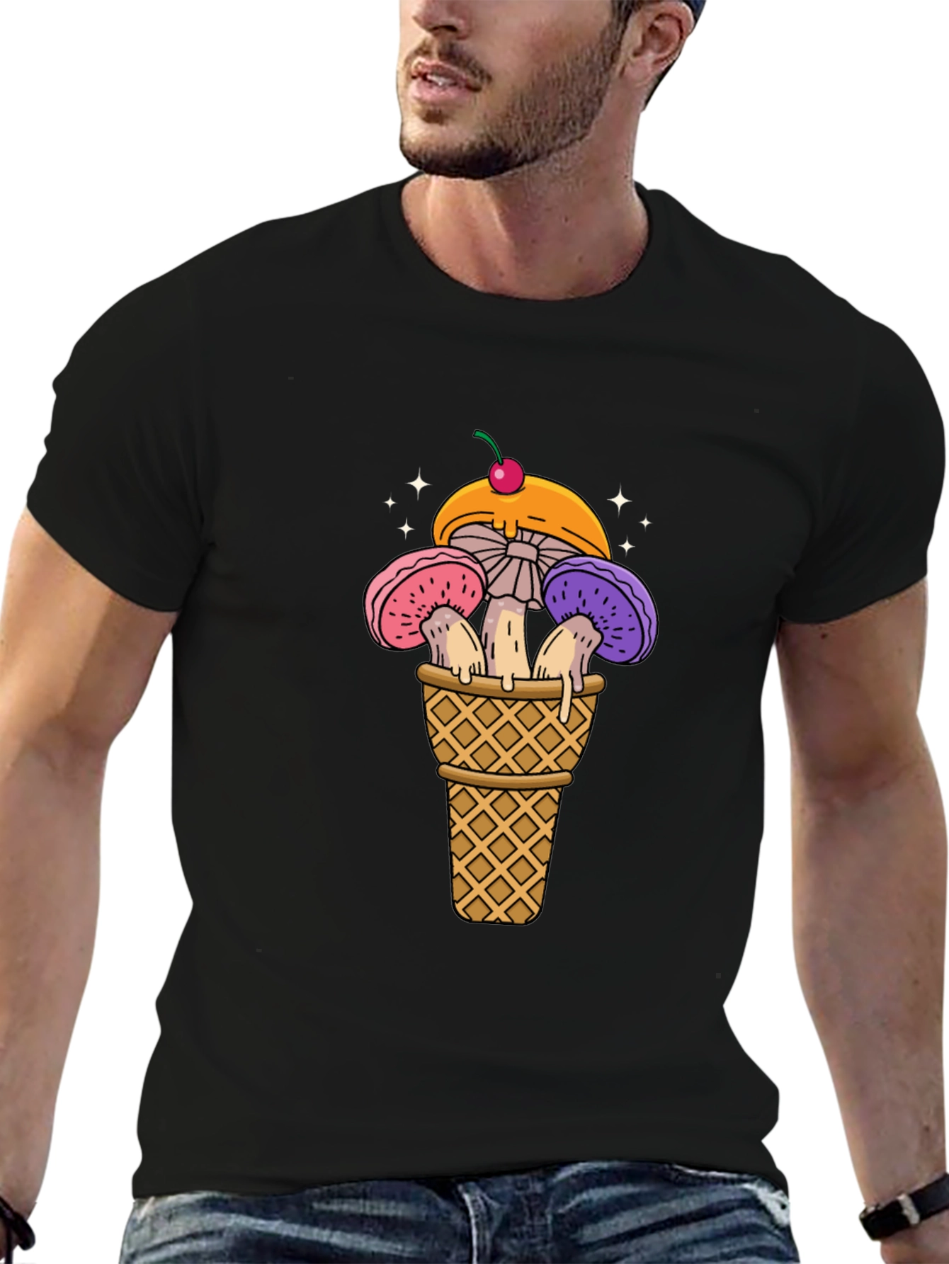 Mushroom Ice Cream Cone Graphic T-Shirt