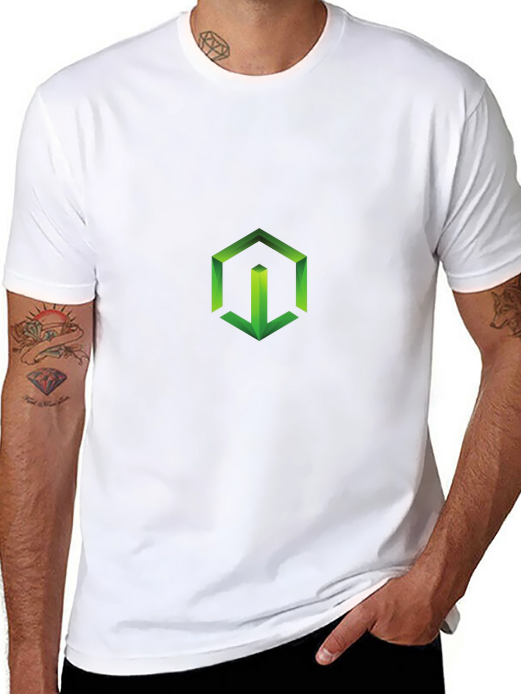 Geometric Green Logo Black T-Shirt