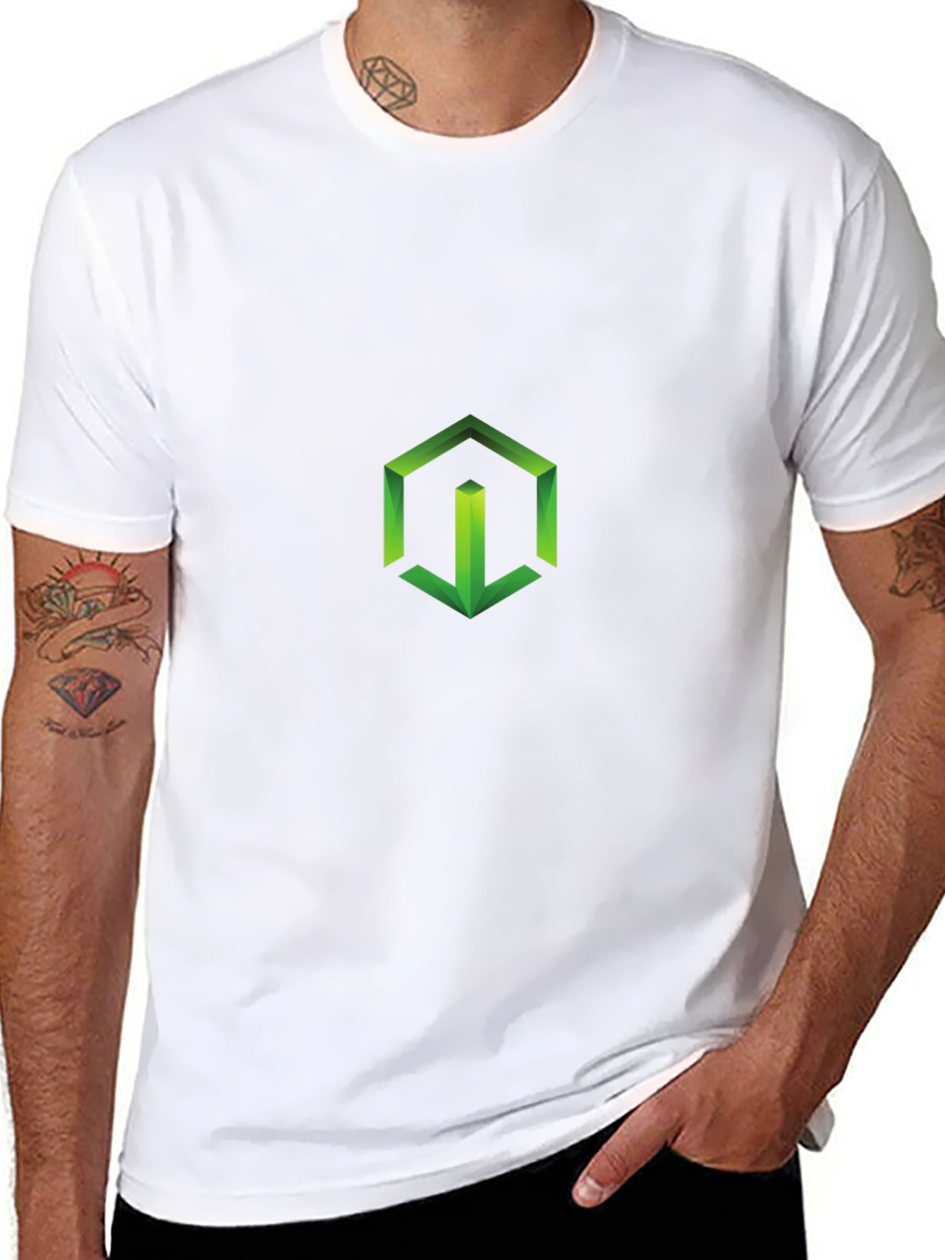 Geometric Green Logo Black T-Shirt