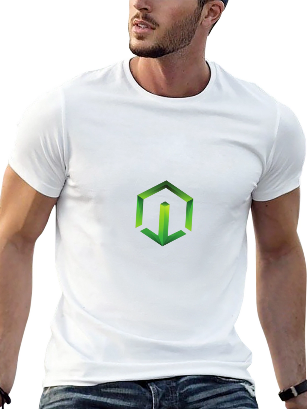 Geometric Green Logo Black T-Shirt