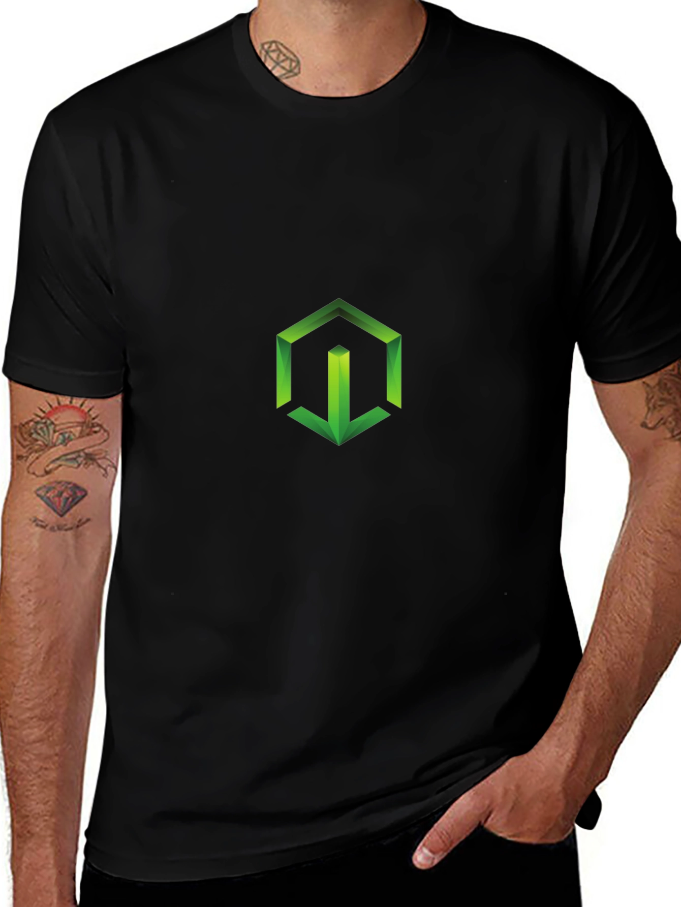 Geometric Green Logo Black T-Shirt