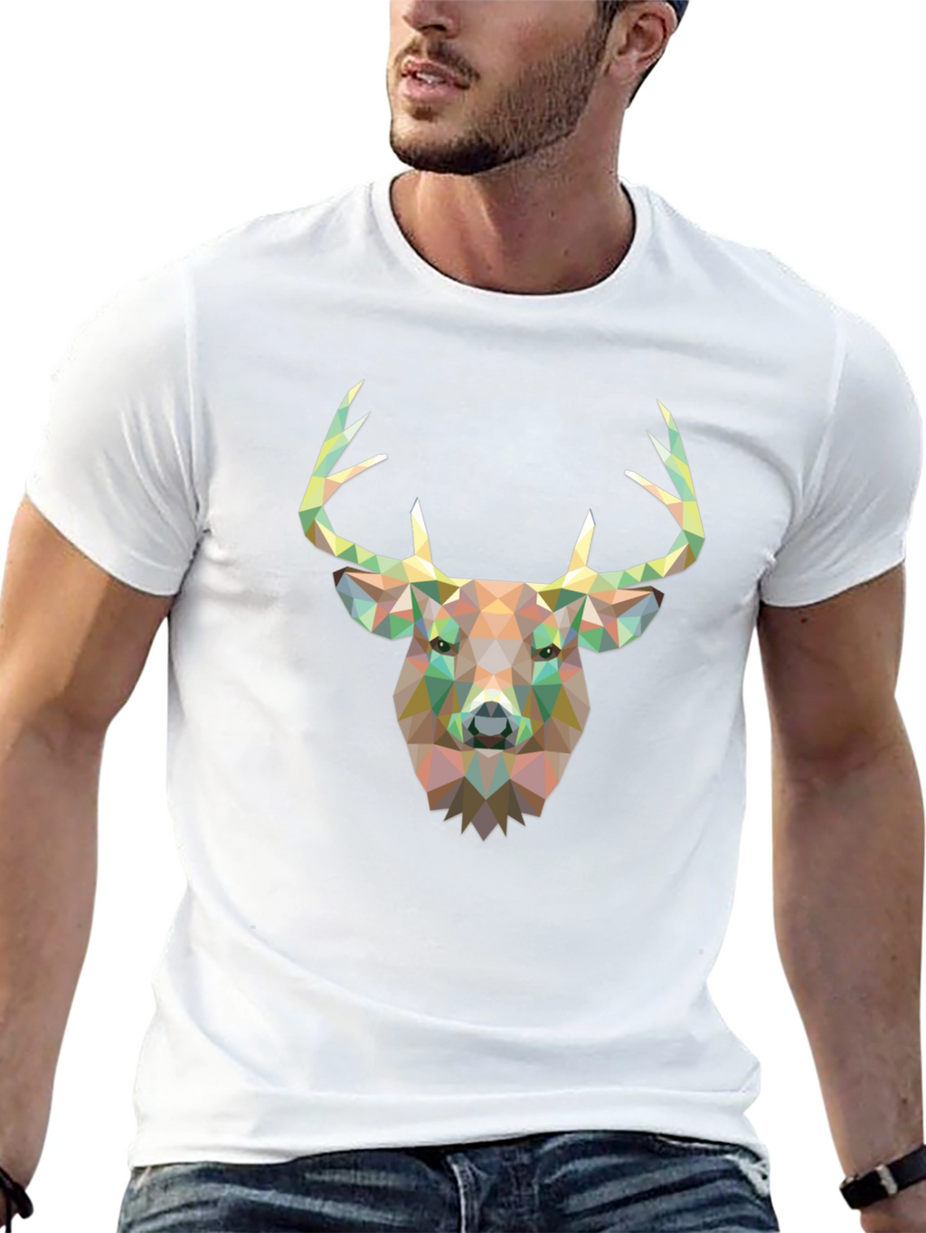 Geometric Deer Head Graphic T-Shirt - Black