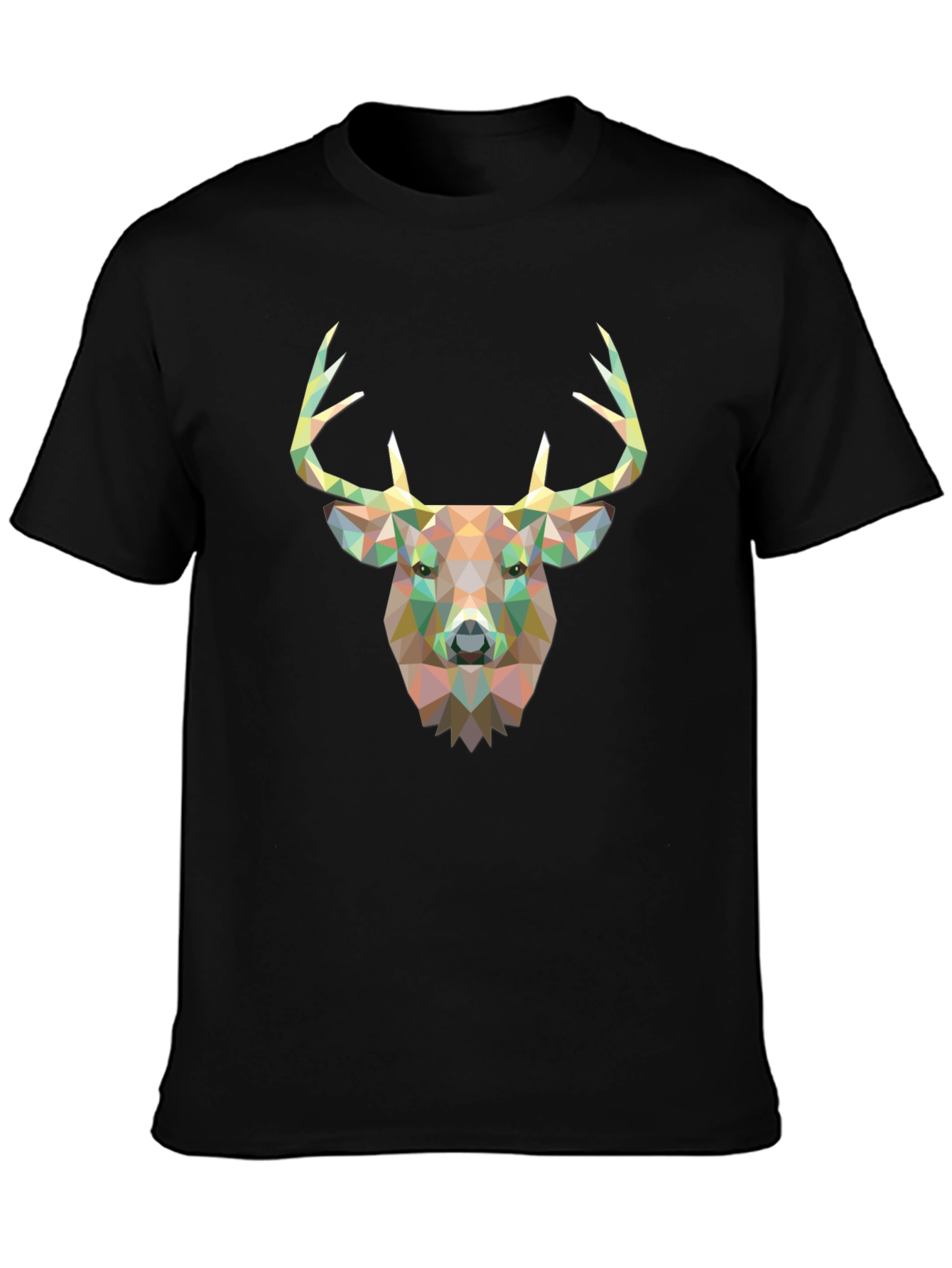 Geometric Deer Head Graphic T-Shirt - Black