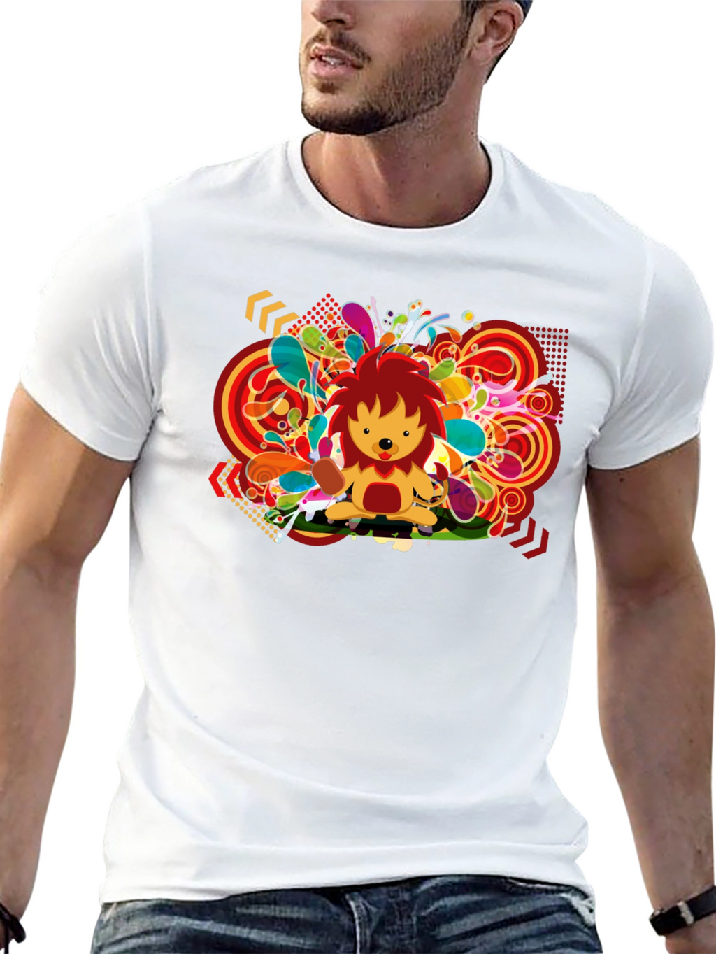 Funky Lion Graphic Black T-Shirt
