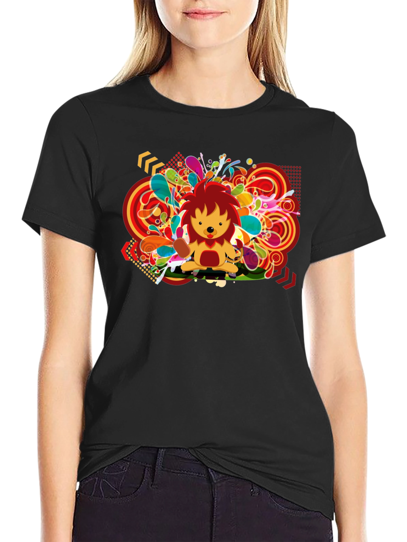 Funky Lion Graphic Black T-Shirt