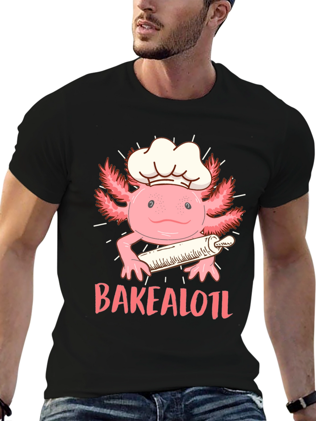 Bakealotl T-Shirt: Chef Axolotl with Rolling Pin