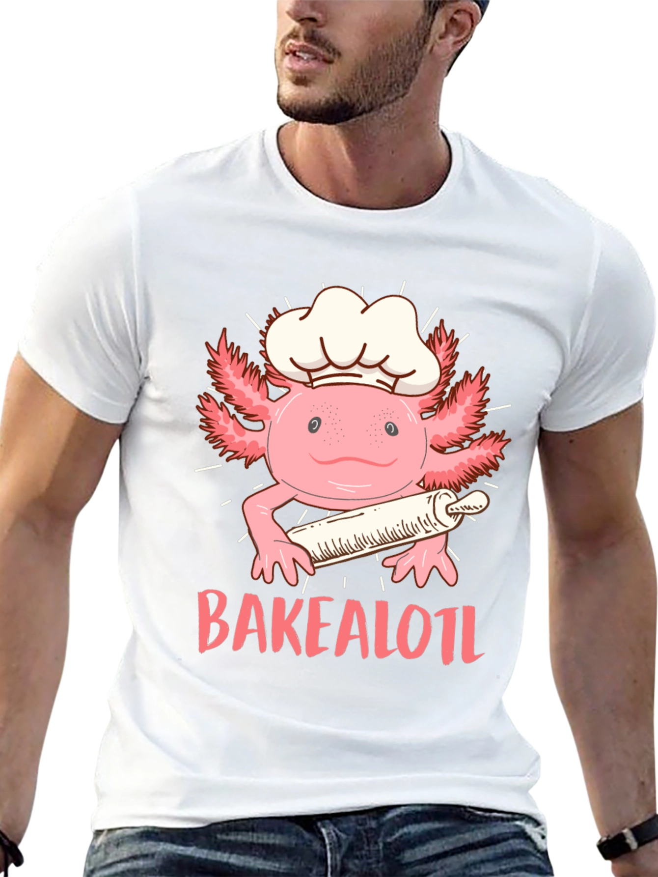 Bakealotl T-Shirt: Chef Axolotl with Rolling Pin