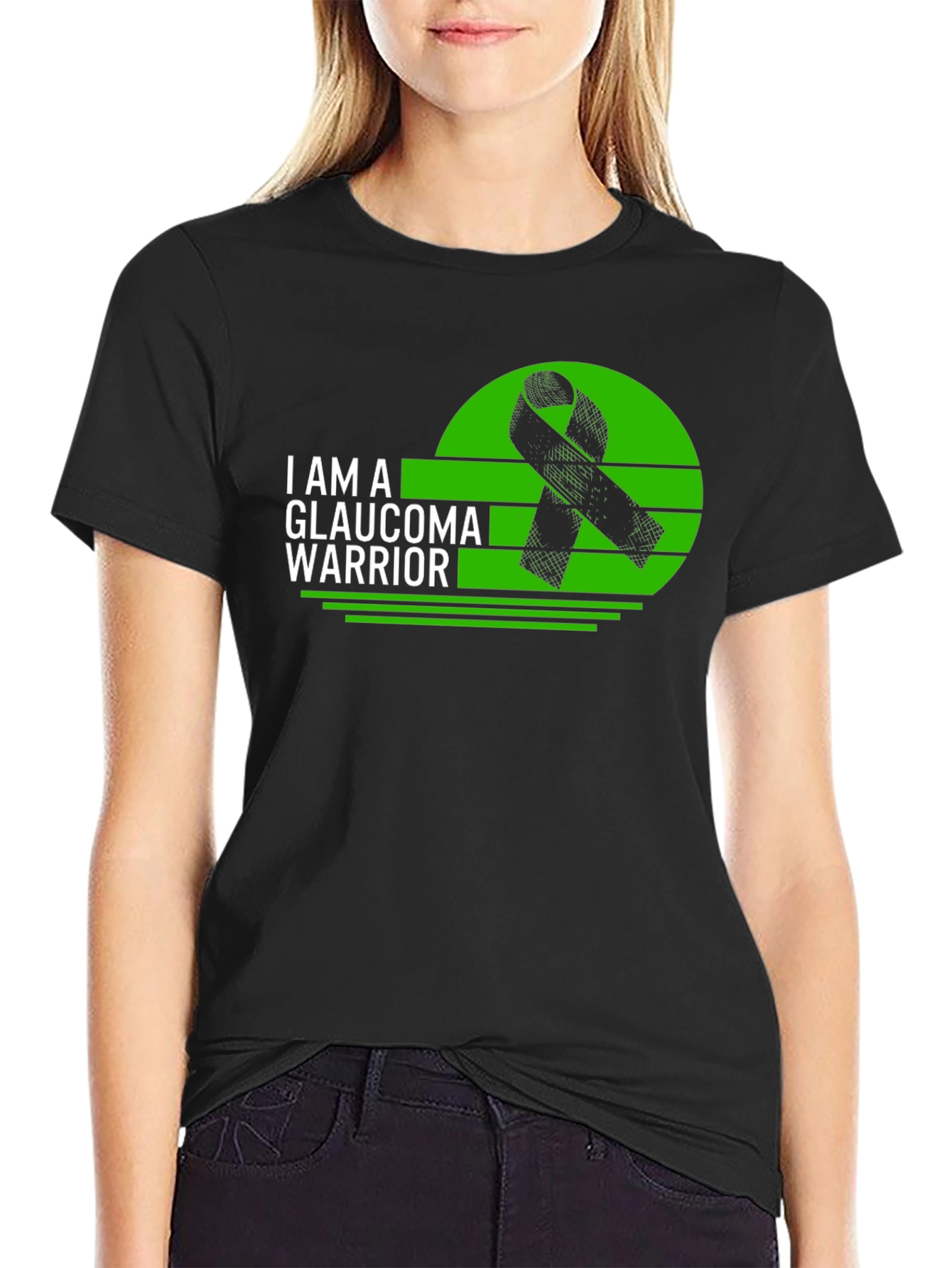 Glaucoma Warrior Awareness T-Shirt - Black Ribbon Design