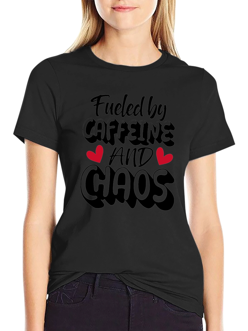 Fueled By Caffeine And Chaos Black T-Shirt