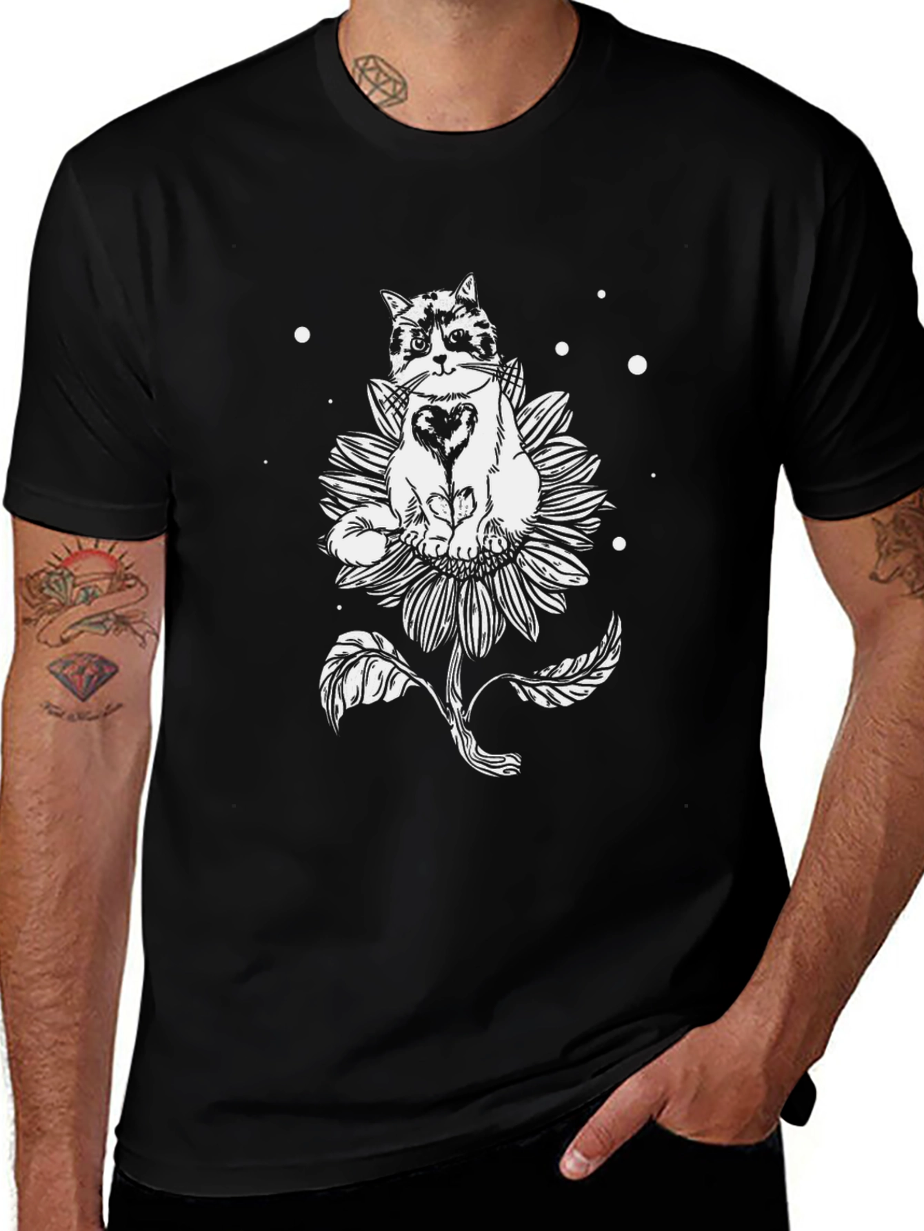 Grumpy Cat Sunflower Graphic Tee - Black Cotton T-Shirt