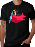 Dachshund Airplane T-Shirt: Fun Black Cotton Tee