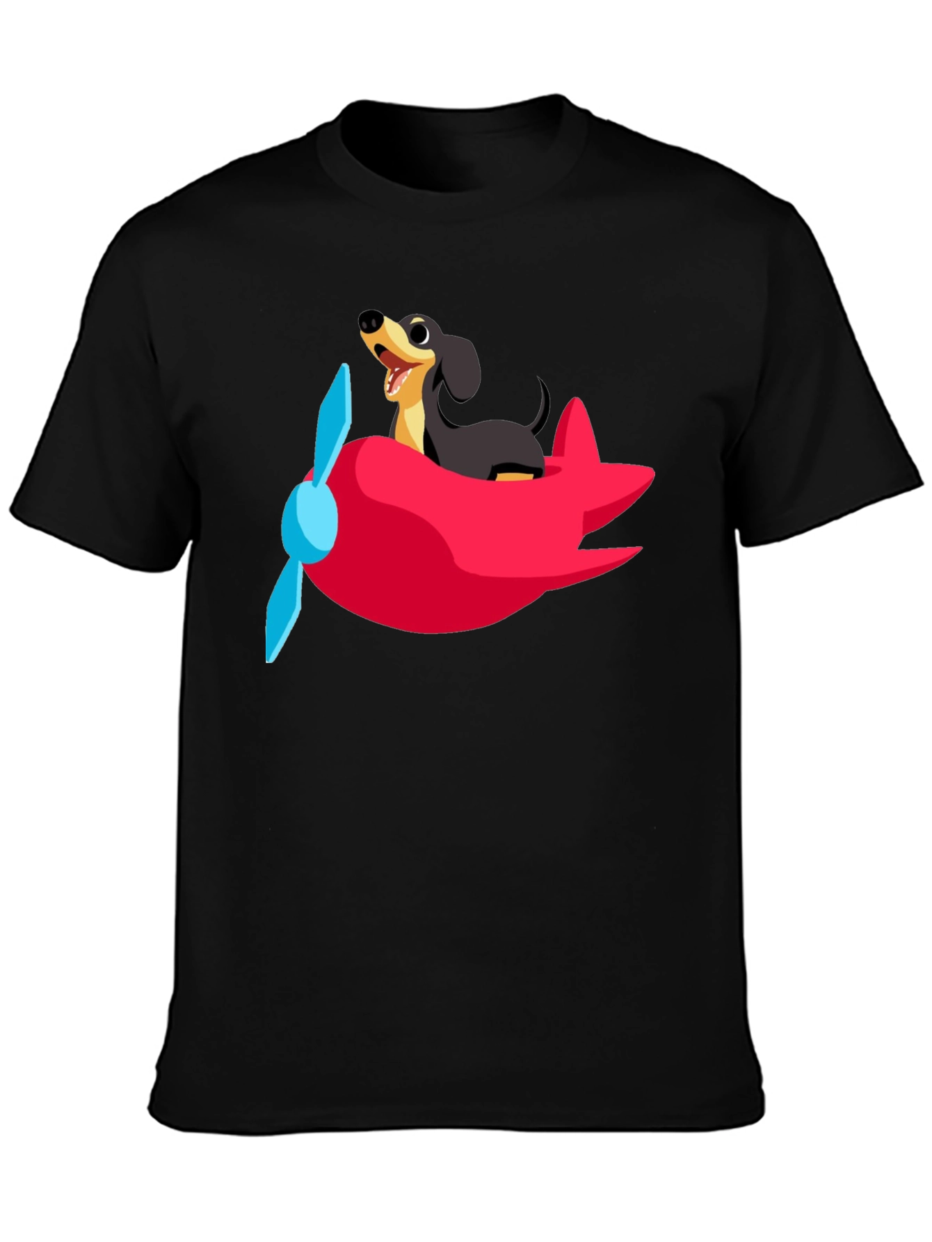 Dachshund Airplane T-Shirt: Fun Black Cotton Tee