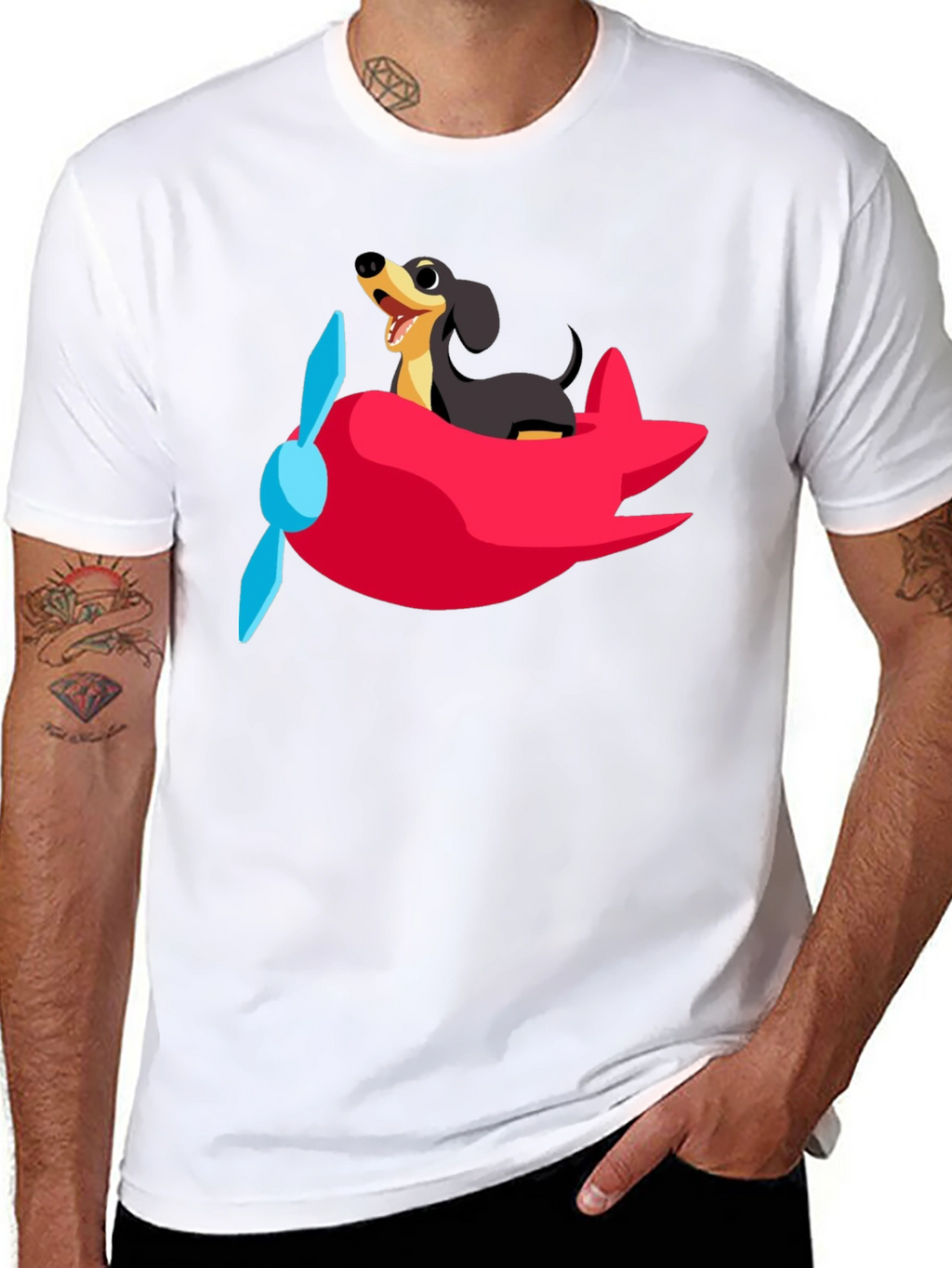 Dachshund Airplane T-Shirt: Fun Black Cotton Tee