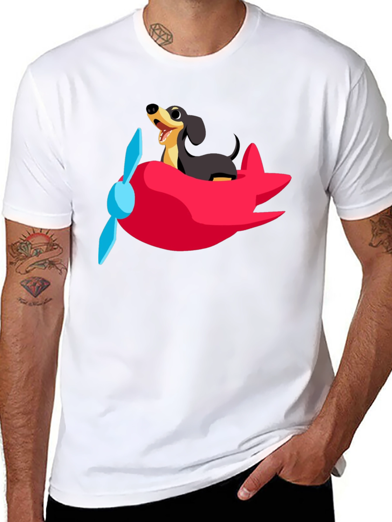 Dachshund Airplane T-Shirt: Fun Black Cotton Tee