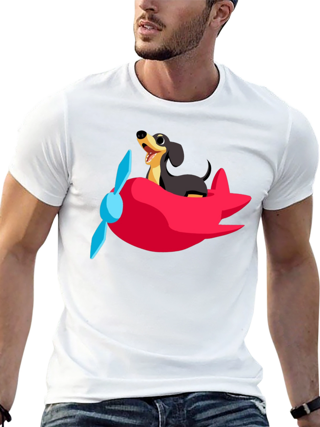 Dachshund Airplane T-Shirt: Fun Black Cotton Tee