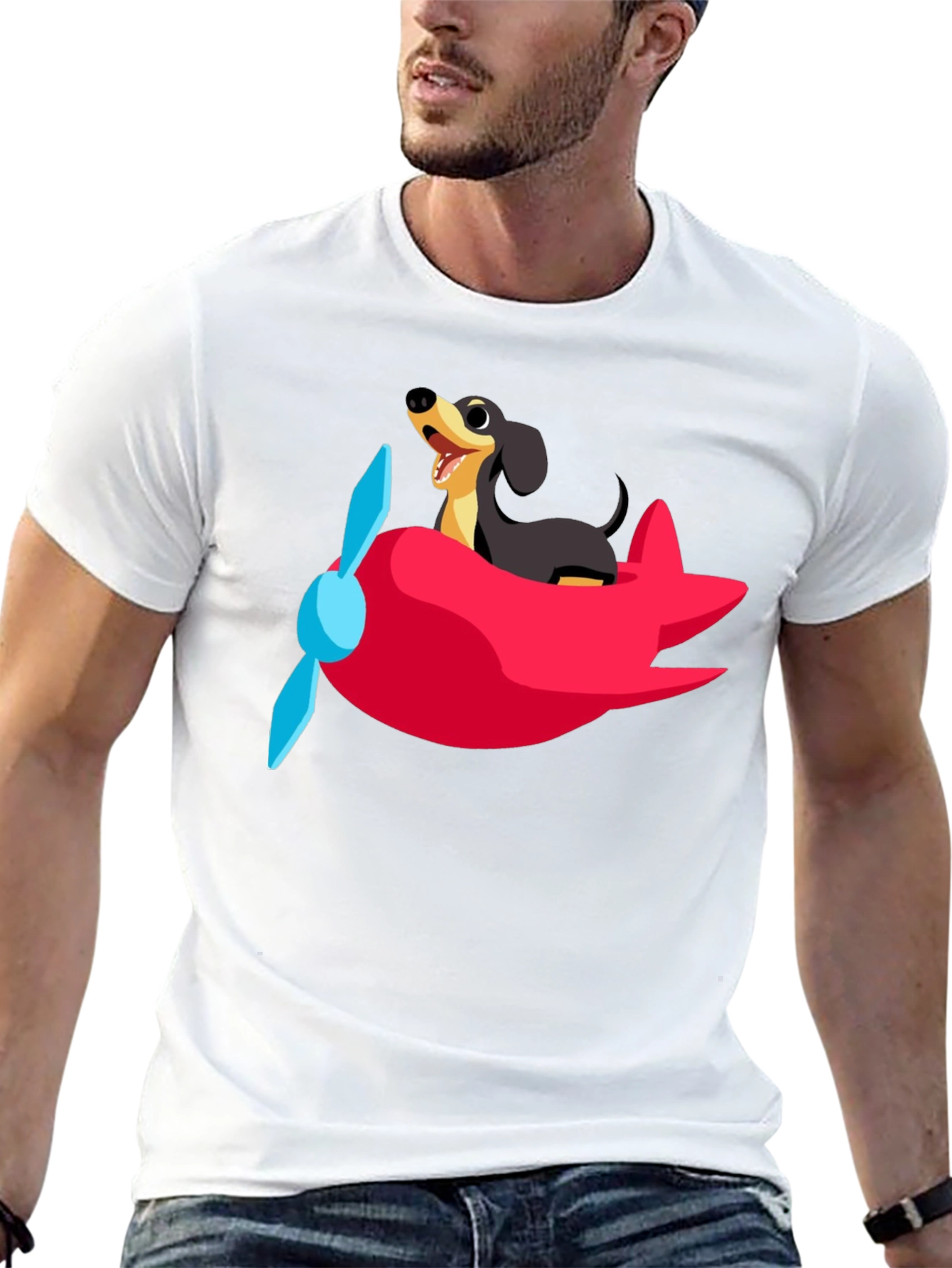 Dachshund Airplane T-Shirt: Fun Black Cotton Tee