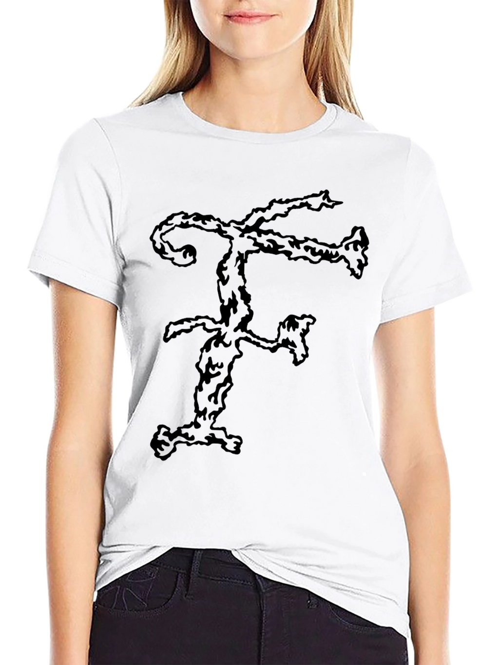 Abstract F Letter Graphic Black T-Shirt