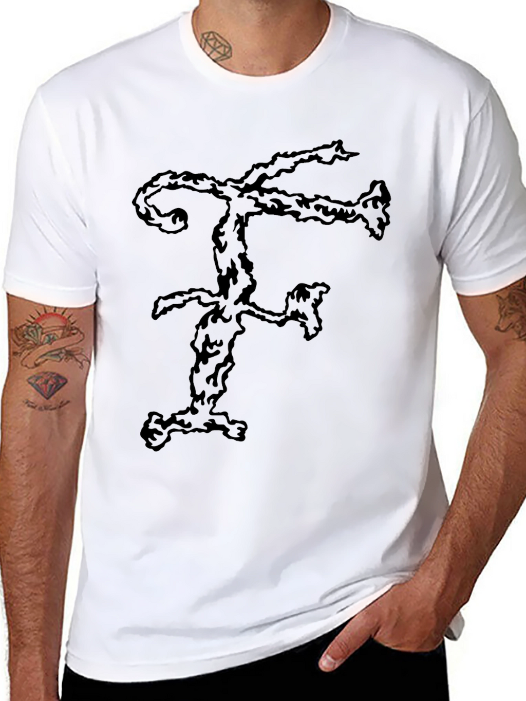 Abstract F Letter Graphic Black T-Shirt