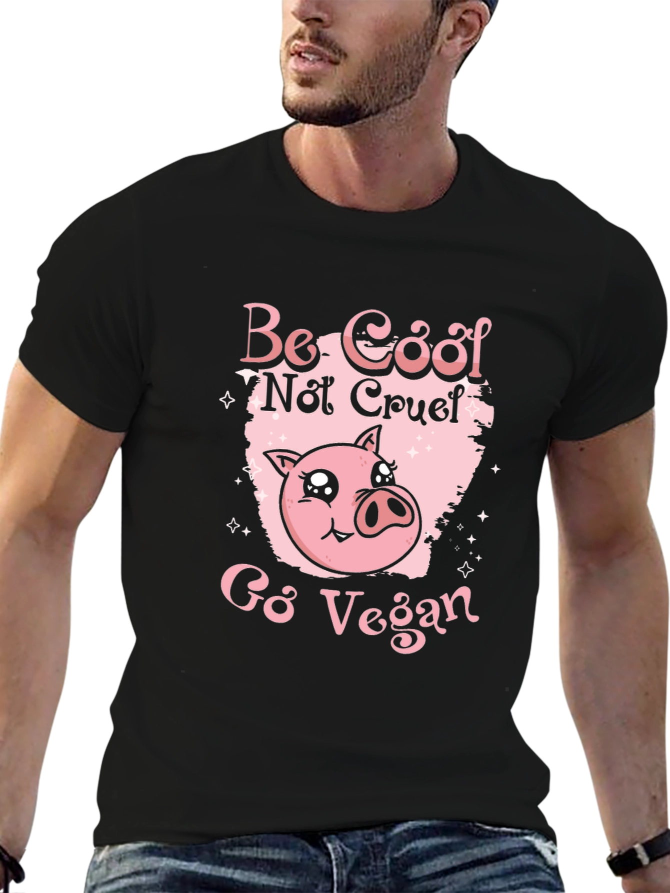 Be Cool Not Cruel Go Vegan Pig Graphic Tee
