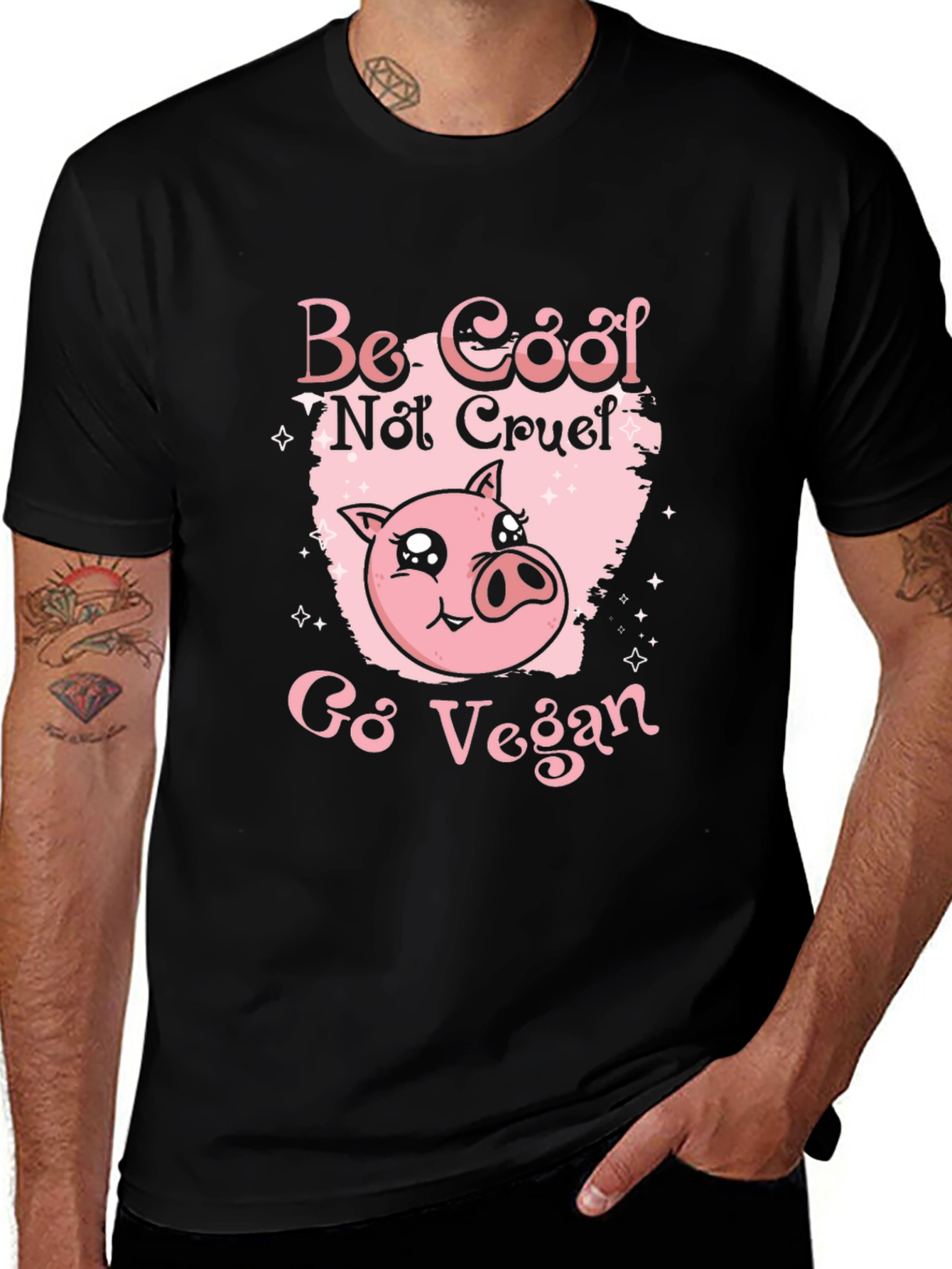 Be Cool Not Cruel Go Vegan Pig Graphic Tee