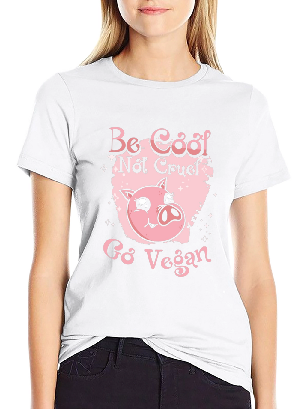 Be Cool Not Cruel Go Vegan Pig Graphic Tee