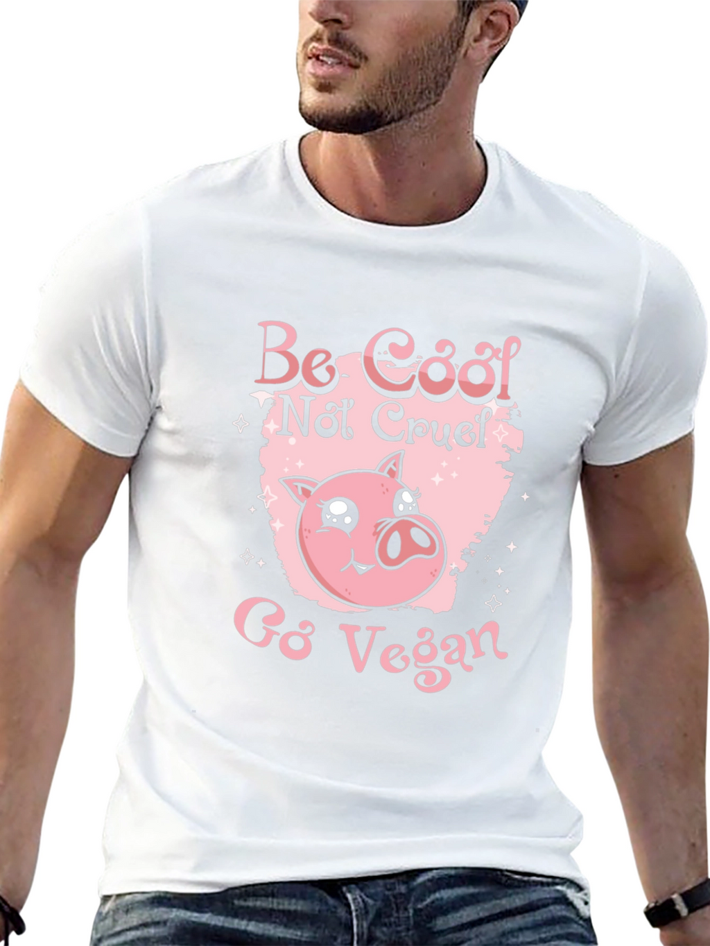 Be Cool Not Cruel Go Vegan Pig Graphic Tee