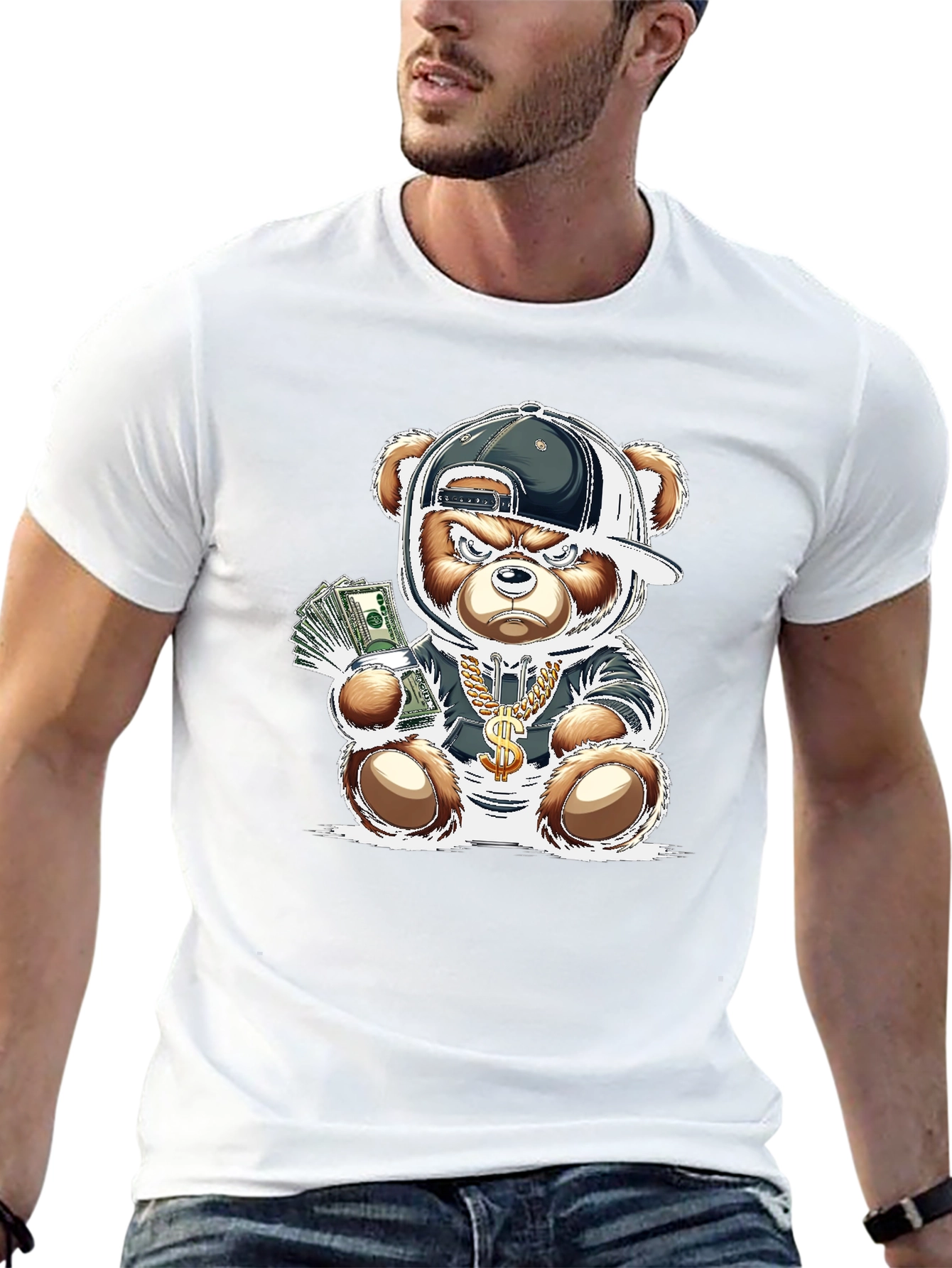 Trendy Teddy Bear Graphic Tee - Black