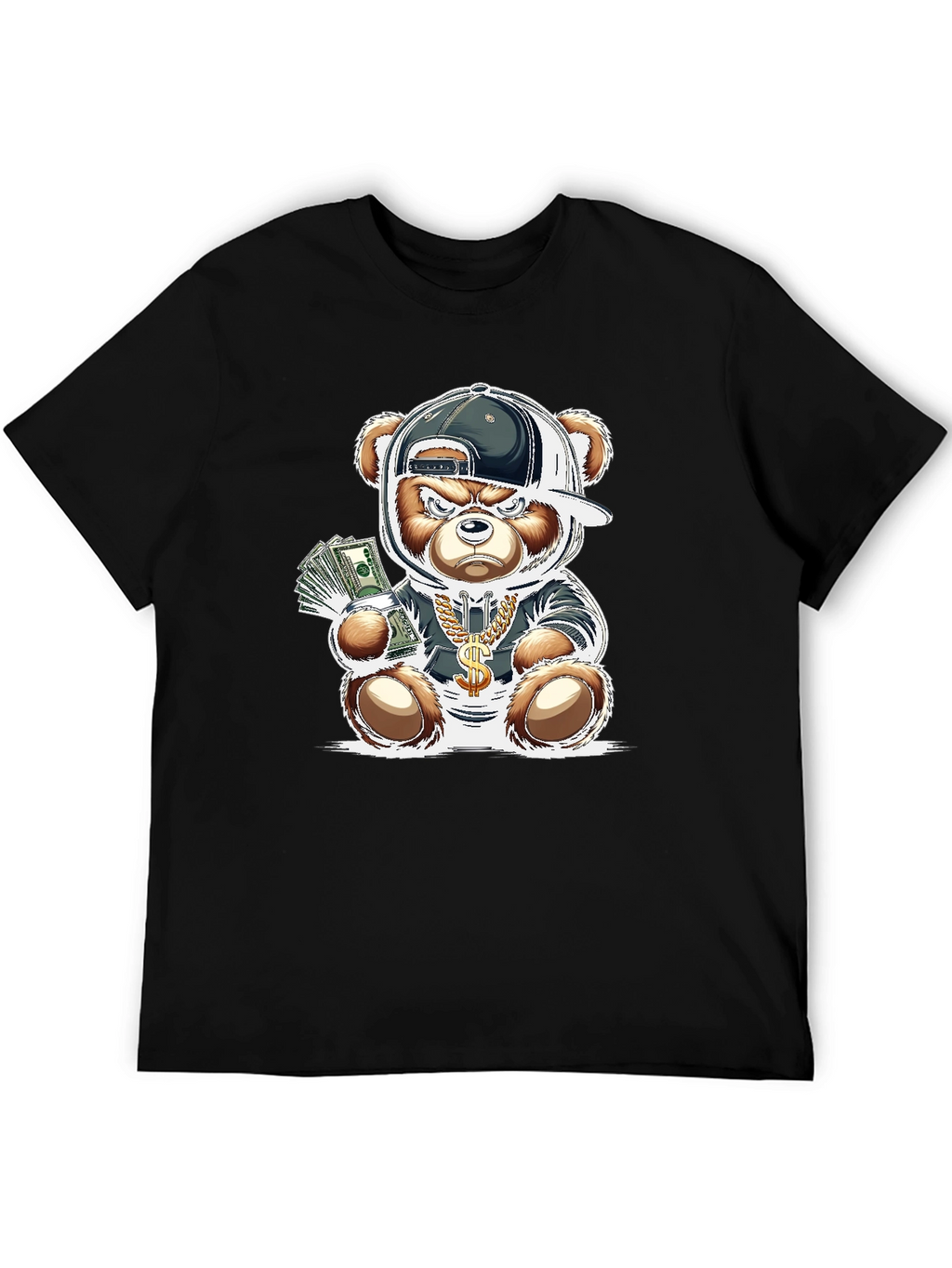 Trendy Teddy Bear Graphic Tee - Black