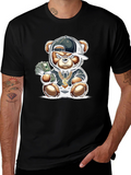 Trendy Teddy Bear Graphic Tee - Black