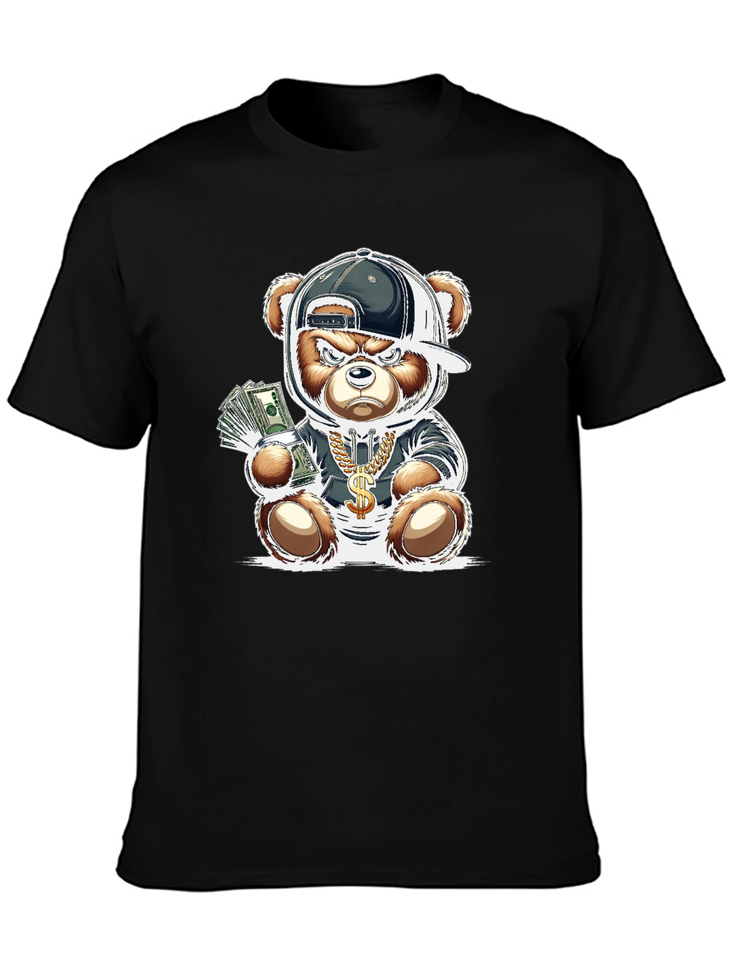 Trendy Teddy Bear Graphic Tee - Black