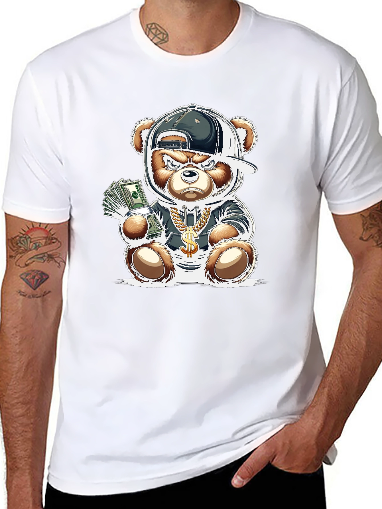 Trendy Teddy Bear Graphic Tee - Black