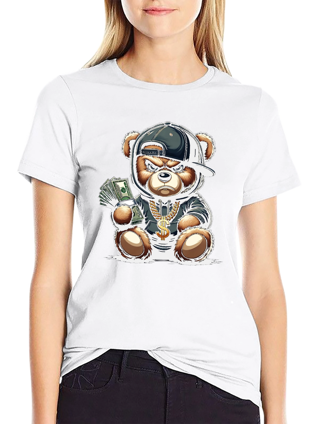 Trendy Teddy Bear Graphic Tee - Black