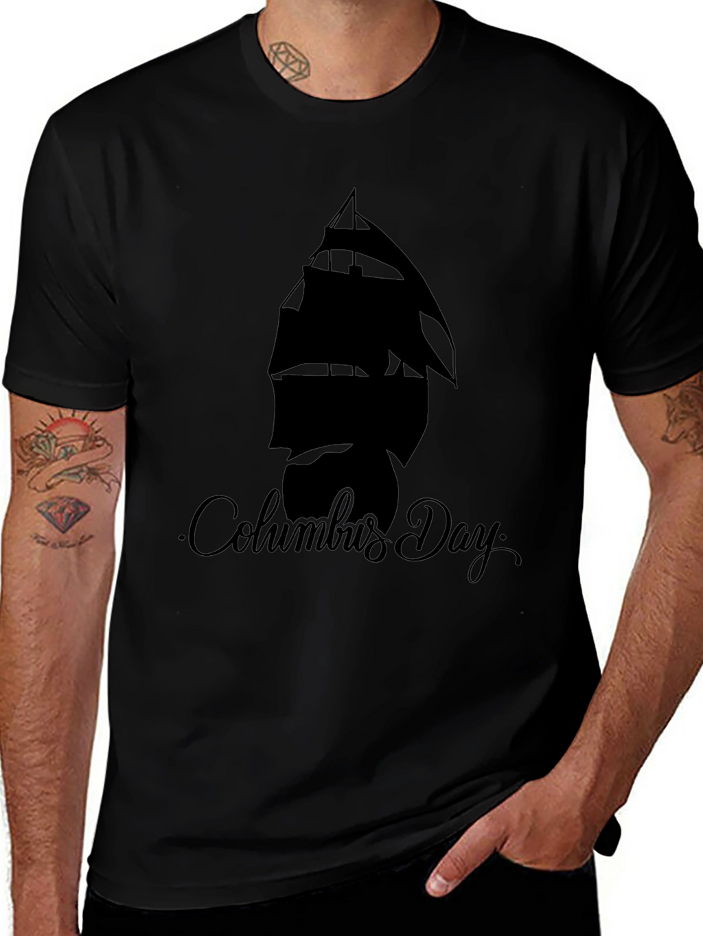 Columbus Day Graphic T-Shirt - Black