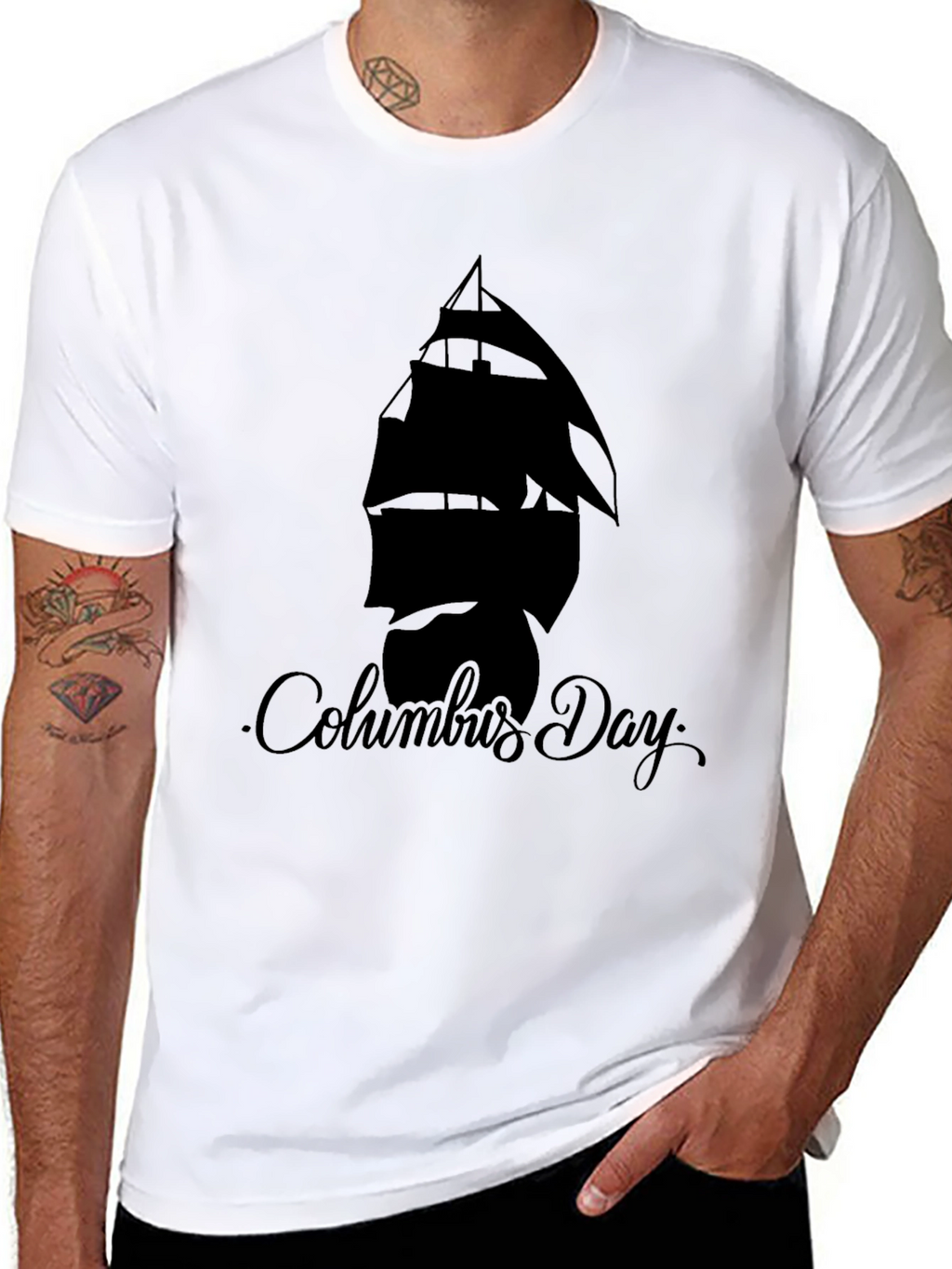 Columbus Day Graphic T-Shirt - Black