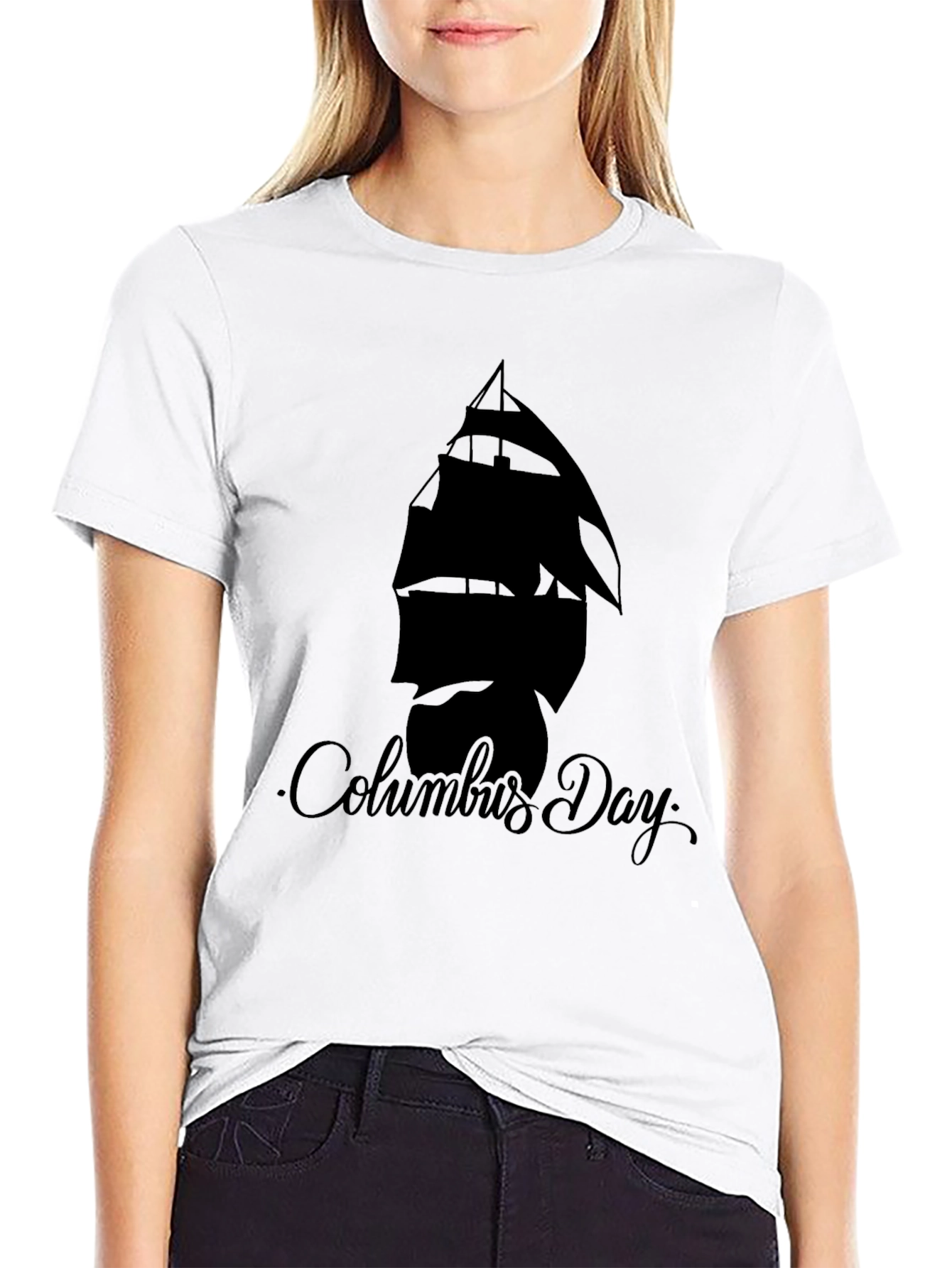 Columbus Day Graphic T-Shirt - Black