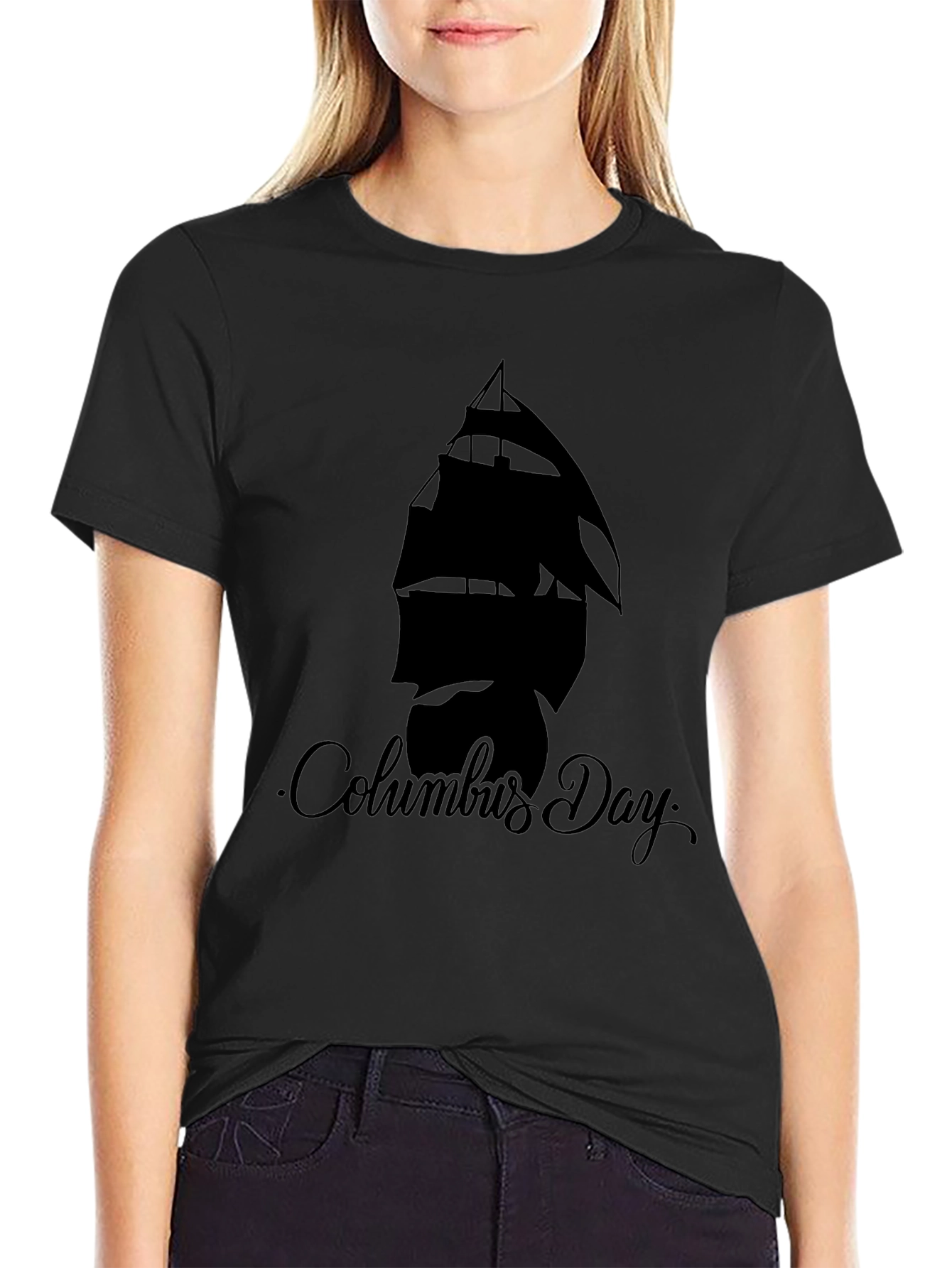 Columbus Day Graphic T-Shirt - Black