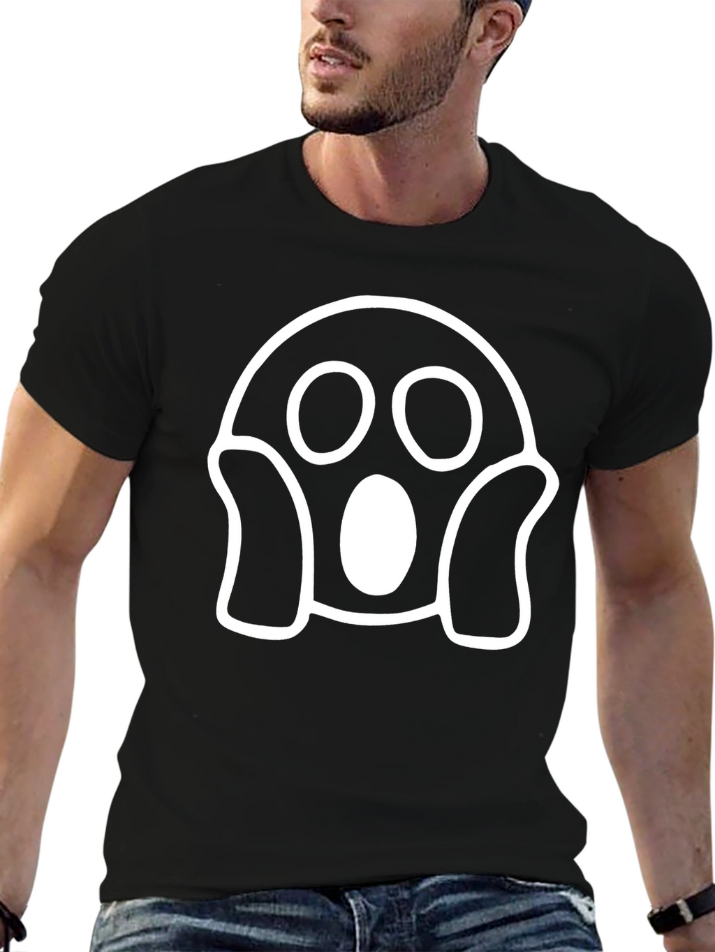 Spooky Ghost Graphic Tee - Black Cotton T-Shirt