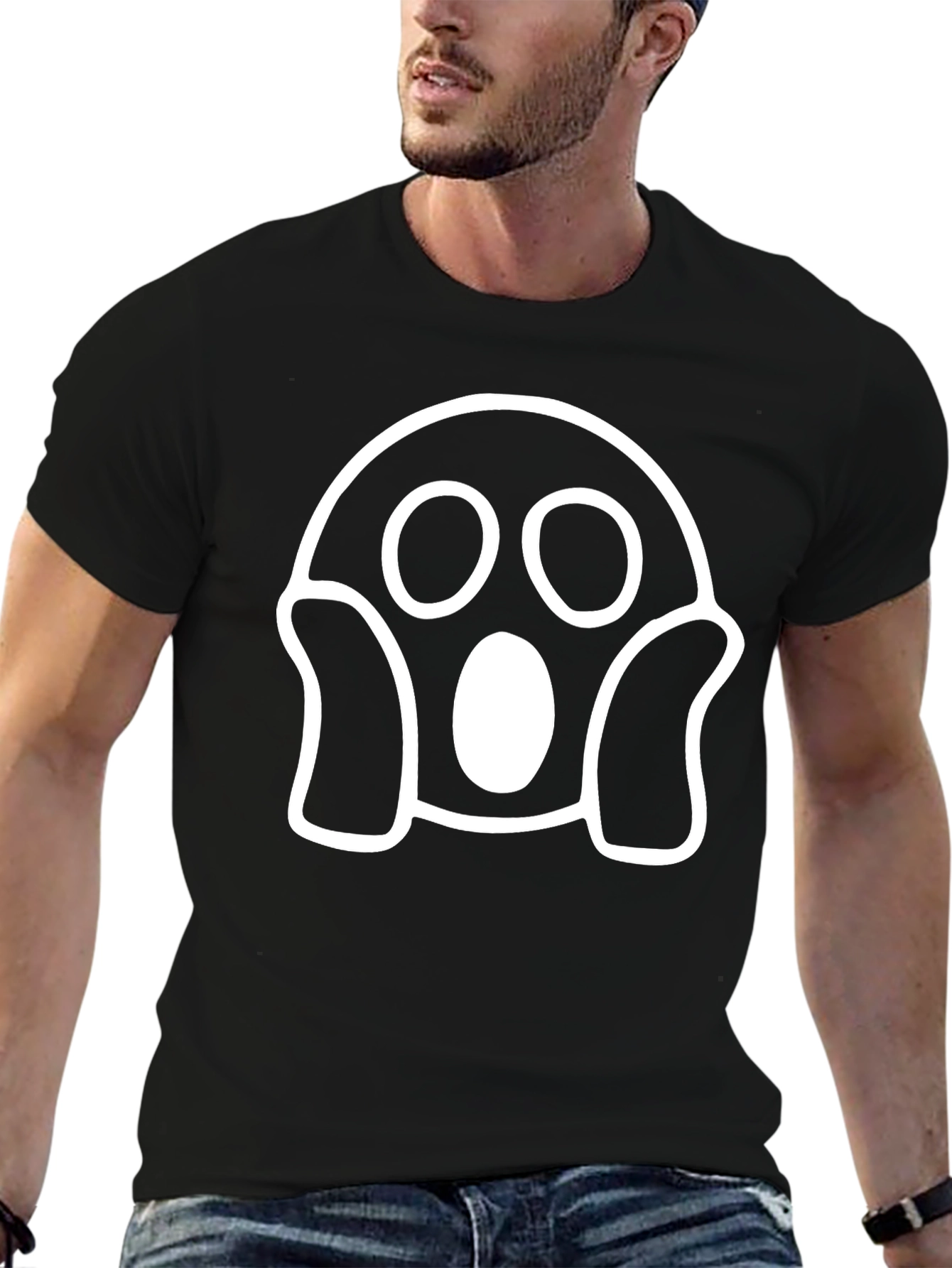 Spooky Ghost Graphic Tee - Black Cotton T-Shirt